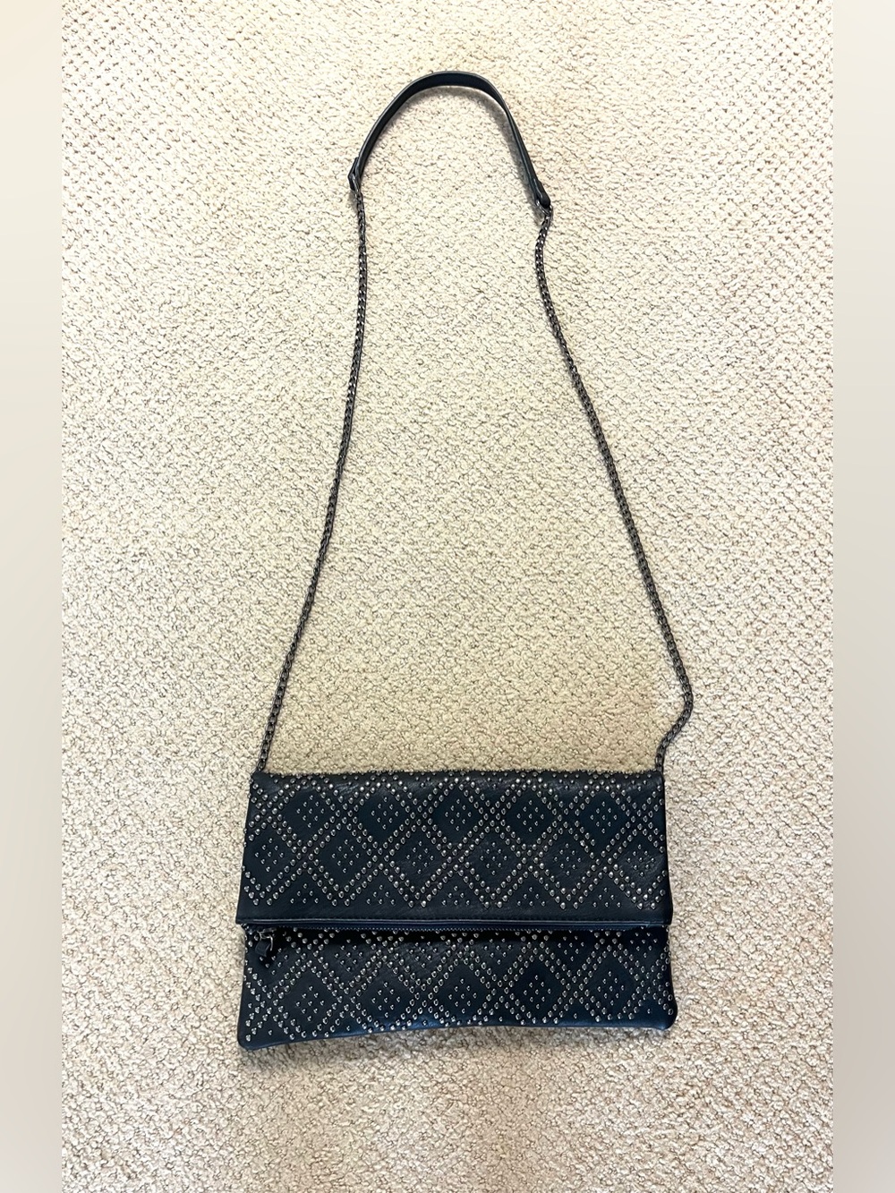 NWOT Antik Kraft black silver studded fold-over midsize crossbody bag